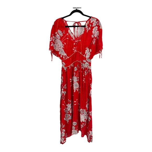Raga Dress Rohit floral sharkbite hem midi red Small S - Picture 2 of 5